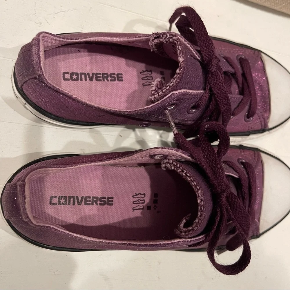 Converse All Star Glitter Sneakers Girls Size 2 Purple Double Tong